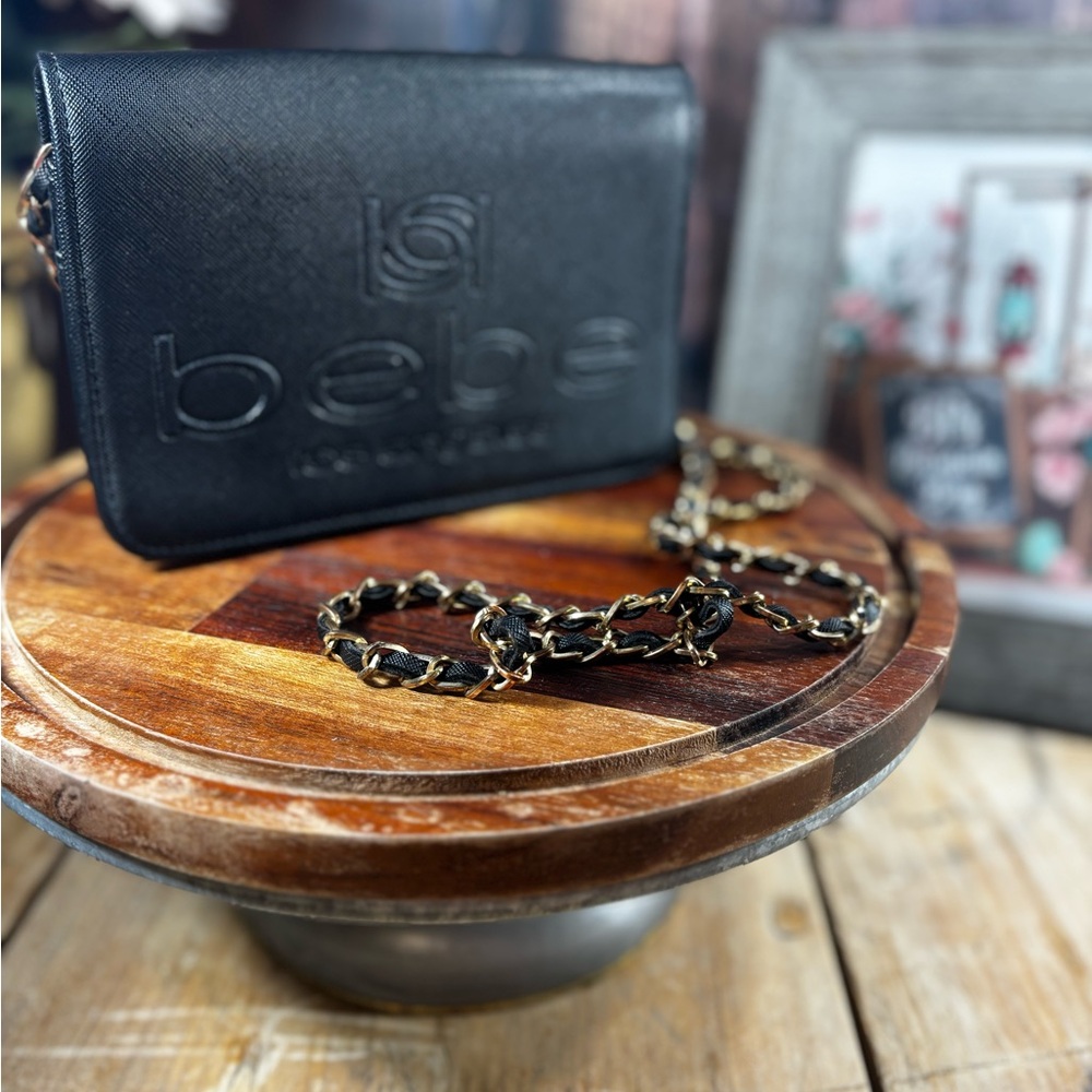 Bebe Black Leather Key and Card Holder